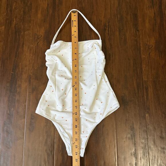 ZULU & ZEPHYR Swimsuit White One Piece Halter Neck Ribbed Summer Beach - Picture 8 of 8